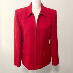 Josephine Chaus Vintage Red Wool Boucle Zip Front Blazer Jacket Size 10